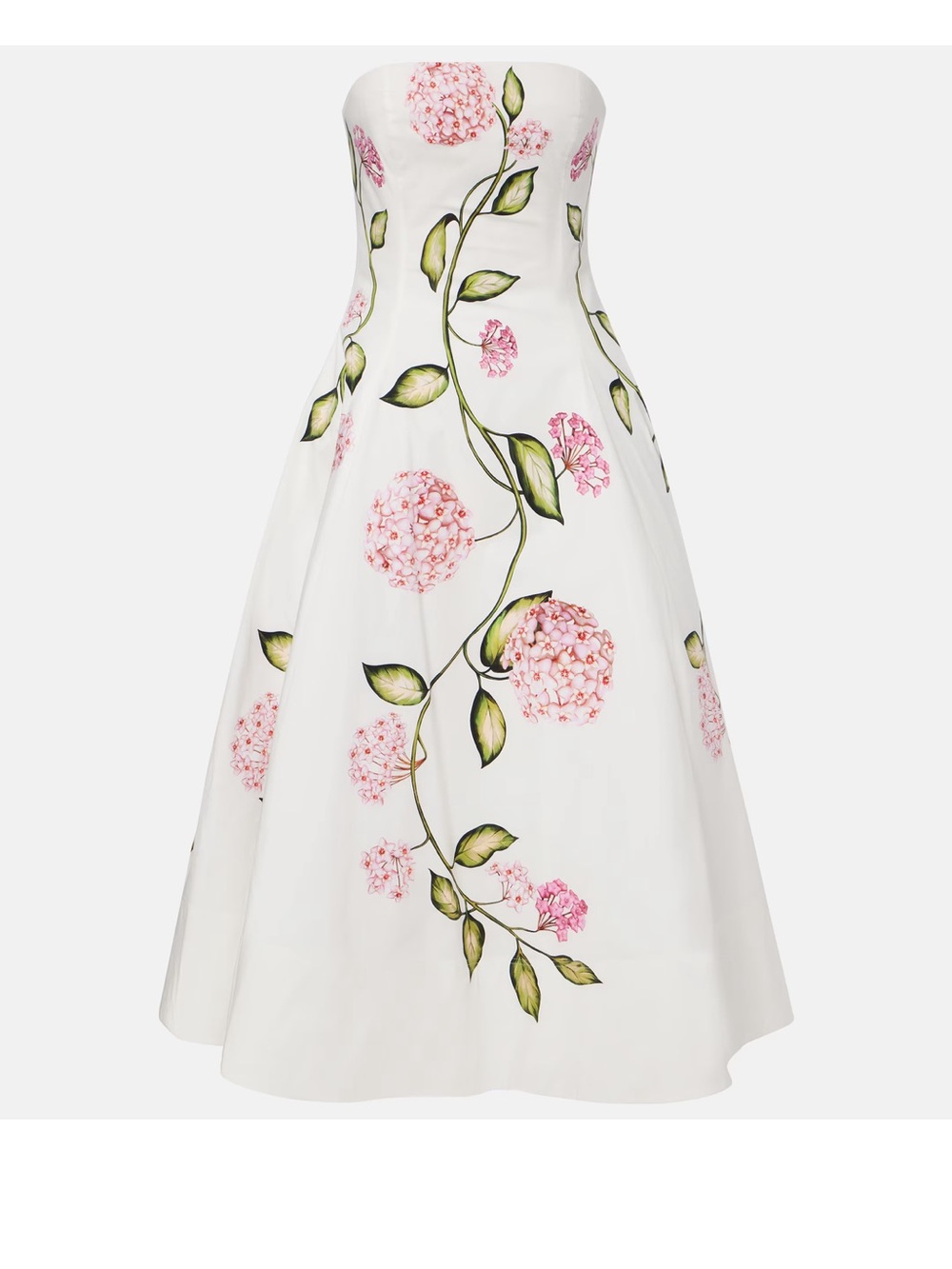 Oscar de la Renta Porcelain Flower Cotton Poplin Strapless Dress